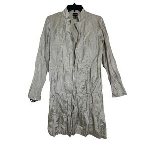 Eileen Fisher Metallic Crinkle‎ Jacket Duster Cardigan Beige Lagenlook Sz XS